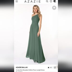 Azazie Dallas A-line One Shoulder Chiffon Floor-length Dress Eucalyptus Size A2